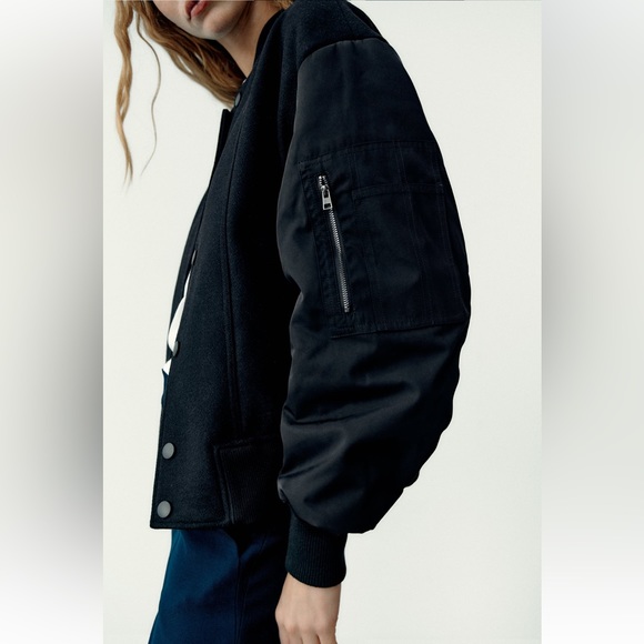 ZARA COMBINATION ZIPPERED BOMBER JACKET - Picture 4 of 9